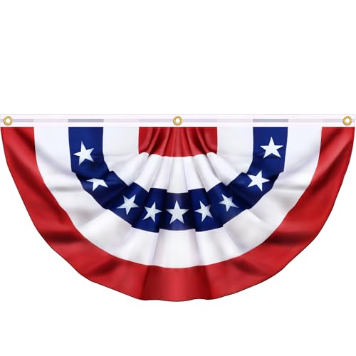 1 Pack 3x6 Ft American Pleated Fan Flags, Patriotic USA Bunting Banner for Outside, Red White and Blue Half Fan Flag Decor for 4th of July, Independence Day, Memorial Day Decorations Outdoor