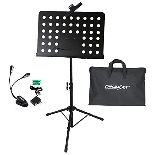 ChromaCast Pro Series Folding Bundle with Stand, Light, Bag & Sheet Music Clip, (Black) (CC-PS-MSTAND-KIT-11)