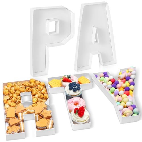 FillTouch 5 Pcs 10'' Party Charcuterie Letters Fillable Cardboard Letters for Charcuterie Party Serving Trays Candy Dish Reusable Boxes Plates for Birthday Food Candy Nuts Parties