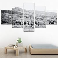 SIGNWIN 5 Panel Canvas Wall Art Animals Black and White Dramatic Duotone Modern Artwork for Home Decorations Ready to Hang - 60