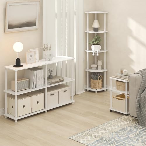 Image of Furinno Turn-N-Tube Side Table, 3-Tier End Table with Open Shelf, Toolless Assembly Night Stand, Bedside Table, for Living Room, Bedroom, White