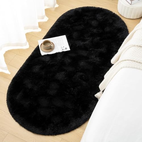 Image of 4x6 feet Soft Area Rug for Living Room and Bedroom, Modern Indoor Floor Carpet with Non-Slip Backing, Comfortable Decorative Home Decor Rug, Easy Clean & Durable- (Black, Oval)