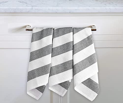Pack Of 6, 100% Cotton Dish Towels, Gray Stripes Cotton Towels, Linen Dishtowels, Farmhouse Hand Towels, Herringbone Bar Towels, Linen Tea Towels, Gray Stripe Kitchen Towels, White With Gray 18X28 #TOP7