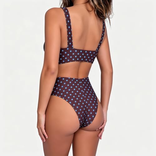 Image of geluboao Bikini Set for Women Solid V Neck Knot Front Push Up High Leg Thong Two Piece Swimsuit