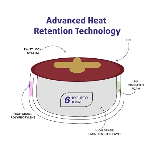 Image of SELVEL Elegance Casserole | Advanced PU Insulation | Elegant Design Hot Pot | Hot Case Keeps Food Hot & Fresh for Hours | Serve Chapati, roti, Biryani and More (Royal Maroon, 1200)