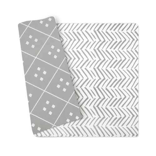 Wander & Roam Premium Reversible Baby Play Mat - Soft Foam Tummy Time Mat for Infant, Toddler & Parent - Neutral Dash + Diamond Design - Water resistant, Easy to Clean, Non-Toxic - Sea Salt Grey