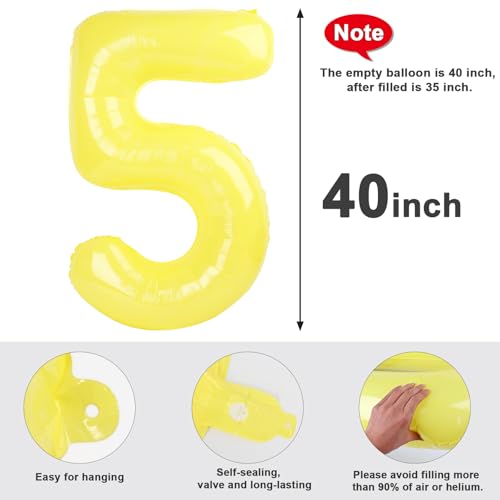 Image of 5 Balloon Numbers Birthday Decorations, 40In Yellow Balloons for Men Women | Eye-catching Appearance, Perfect Decorative Centerpieces, Convenient Self-sealing Structure, Widely for Various Occasions