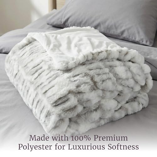 Image of Lavish Home Oversized Ruched Faux Fur Blanket - 60x80-Inch Jacquard Faux Fur Queen-Size Throw for Sofas and Beds - Luxurious Bedding (Gray)