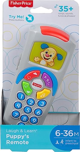 Fisher-Price Baby Learning Toy Laugh & Learn Puppy’s Remote Pretend TV Control with Music & Lights for Developmental Play Infants Ages 6+ Months
