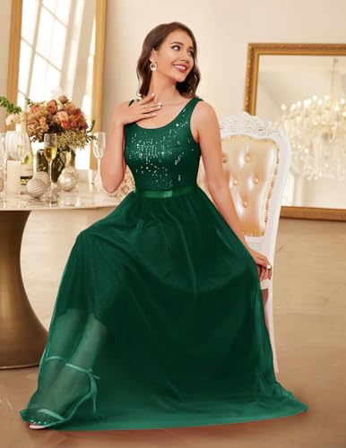 Image of BeryLove Sequin Dress for Woman Vintage A Line Wedding Formal Swing Mesh Dress Sleeveless Cocktail Maxi Gowns