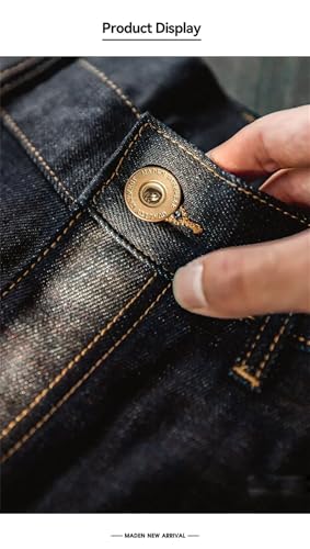 Men's Vintage Raw Jeans Cotton Straight Fit Selvedge Pants Heavyweight Zip Fly with Pockets Jeans3