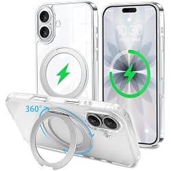bjnosdv for iPhone 17 Case, Transparent, Compatible with MagSafe, Ring 360° | Smartphone Case for iPhone 17, Wireless Charging, Anti-Yellowing, Shockproof, Durable, Anti-Fingerprint, Lens Protection