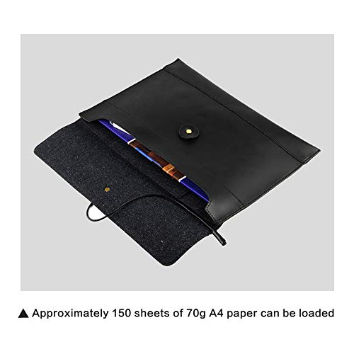 Image of men woman pu leather multifunction office documents bags A4 paper file pouch envelope bag conference, Black, 13.8 inch(L)x9.8 inch(H) x 0.2 inch(W)