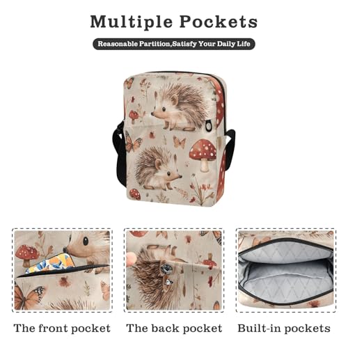 messenger bags for women crossbody bag men Womens Cross Body Purse Adjustable Strap for Travel Travel- Cartoon Hedgehog Terracotta2