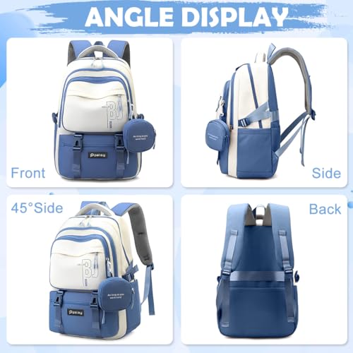 Image of PALAY Girls Backpack School Backpack with Small Zipper Pouch Fashion Blue Nylon with Padded Shoulder Straps & Handle Design Multi Compartment Large for School,Camping,Travel