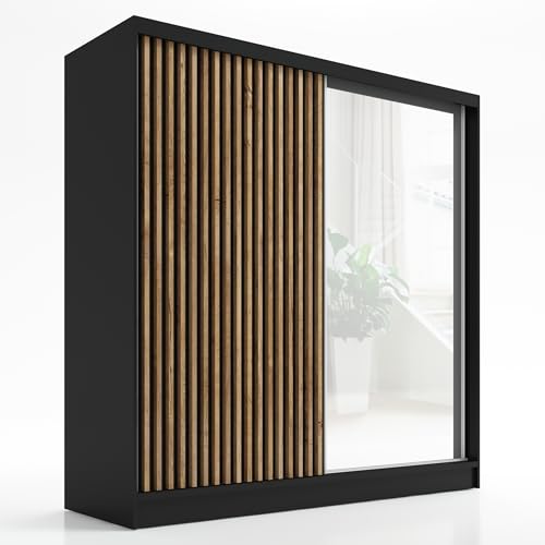 A&J MöbelLand Schwebetürenschrank LUNO Kleiderschrank 2-türig mit Spiegel Garderobenschrank 200 cm â€¦ – Miniatur