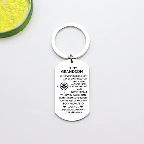 HULALA Grandson Keyring Key Rings Gifts From Grandma For Men Boys Birthday Christmas Wherever Your Journey In Life May Take You I Pray You Will Always Be Safe