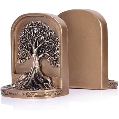 Antique Bronze Color Tree of Life Bookends Set, 2 Decorative Bookends for Shelves or Bookcase, Non-Skid Heavy Bookends for Desktop Shelf Decor, Library Office Decor, Home Décor Gift (Bronze Color) Cover