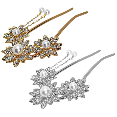 DECORNIJIA 2個古風デザイン長髪用髪飾り 真珠花タッセル付きヘアスティック メタル製ヘアフォーク 髪束ねピン レディース向け和風ヘアアクセサリー お祝い 対応