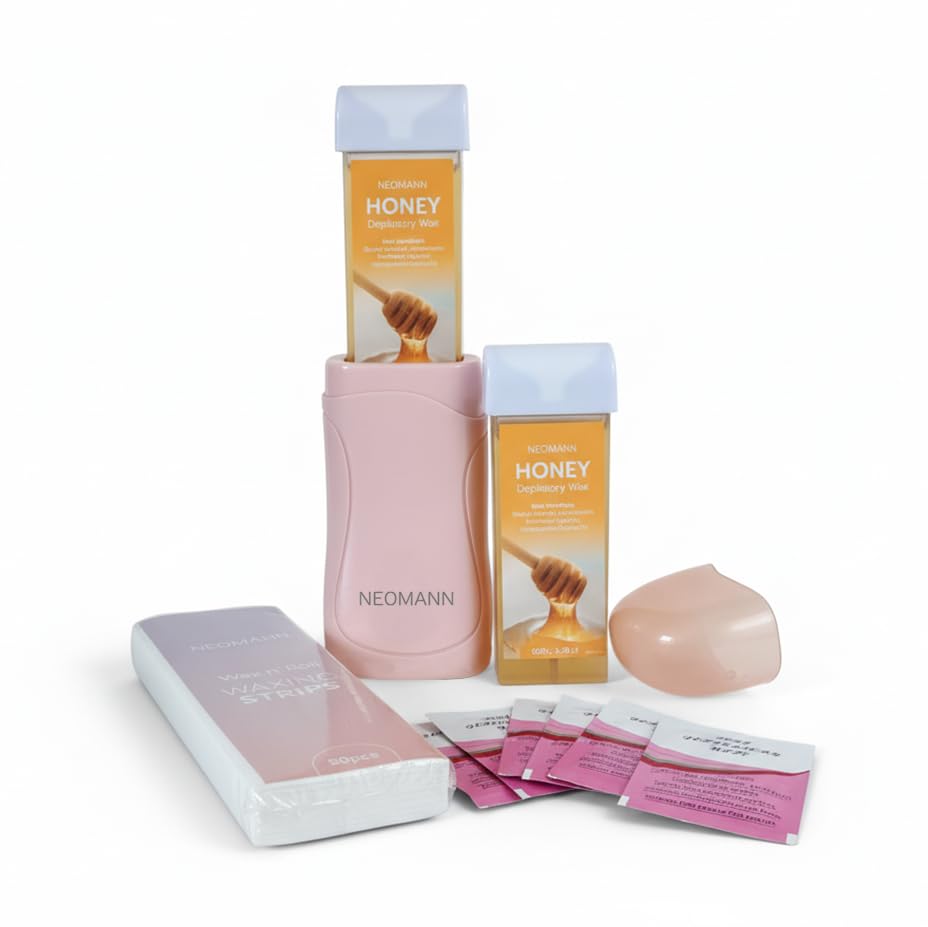 Roll on Wax Kit for Hair Removal with 2x Honey Cartridges Pink | 50 Strips wax roller for Hair Removal-Pink with 6 PostWax Treatments