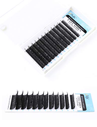 Bella Hair Real Mink Eyelash Extensions B/C/D/J Curl | Professional Salon Use | Thickness 0.15mm Individual Volume Lashes Length 8-15mm Mixed Tray (D Curl)