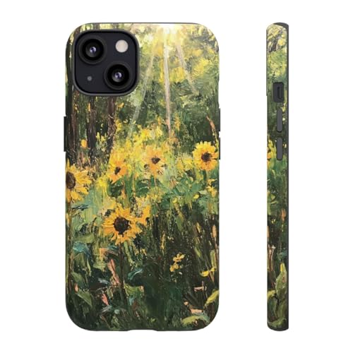 Coque iPhone 13 rigide mate antichoc Sunlights in Forest motif fleurs tournesol
