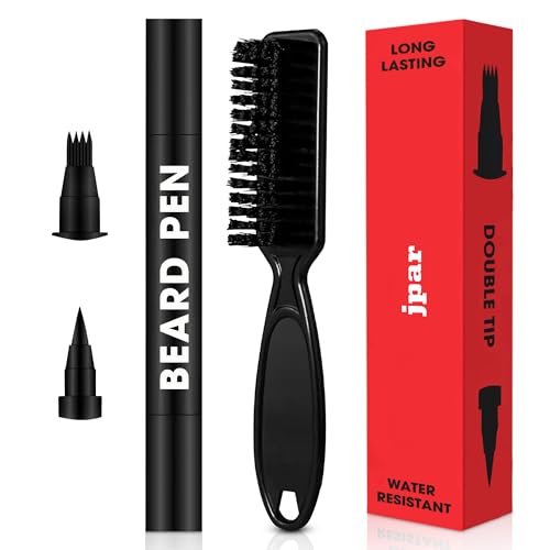 Black Beard Pencil Filler for Men - Waterproof Beard Pen Kit with Brush - Dual Tip Beard Filling Pen for Patches Hairline & Mustache - Natural Look Long Lasting Easy to Use Beard Grooming Tool