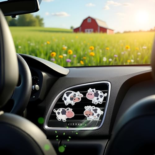 Image of 6 Pcs Cow Print Air Vent Clips, Cute Cow Car Air Fresheners Vent Clips Cute Car Interior Decor Funny Decoration Accessories for Women Men
