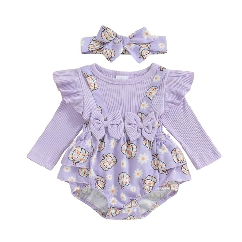 Image of Afunbaby Fall Baby Girl Clothes Newborn Onesie Ruffle Romper Dress Long Sleeve Floral Bodysuit Jumpsuit Winter Outfit
