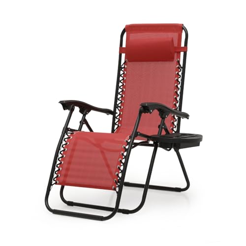 OS MOTOR Zero Gravity Chairs, Portable Folding Reclining Lounge Chairs with Adjustable Pillow and Cup Holder Trays for Outdoor, Patio, Beach, Camping, Garden, Poolside, Wine Red