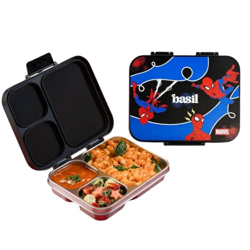 Image of Basil Bento Ace 3C Stainless Steel Lunch Box for Kids | 3 Compartment Leakproof Tiffin Box for Teens & Adults | BPA-Free, Easy-to-Open School Lunch Box | Sling Strike