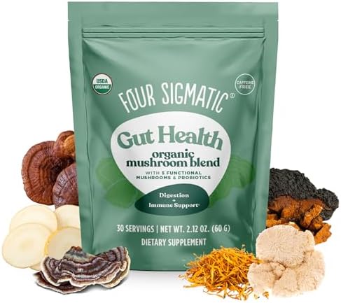 Four Sigmatic Gut Health Mushroom Blend | Organic Mushroom Powder Complex with Turkey Tail, Lion’s Mane, Cordyceps, Chaga, Probiotics and More | Natural Immune Support Supplement | 30 Servings