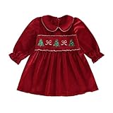 Engofs Toddler Baby Girl Christmas Outfit Velvet Dress Long Sleeve Christmas Tree Embroidery Print Party Dresses (A1 Red, 6-12 Months)