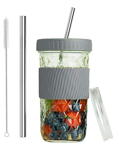 Reusable Smoothie Cups Boba Tea Cups with Lid and Straw,Bubble Tea Cup Glass Tumbler Travel Mug, Wide Mouth Mason Jar Cups Reusable Smoothie Cups Boba Tea Cups with Lid and Straw,Bubble Tea Cup Glass Tumbler Travel Mug, Wide Mouth Mason Jar Cups