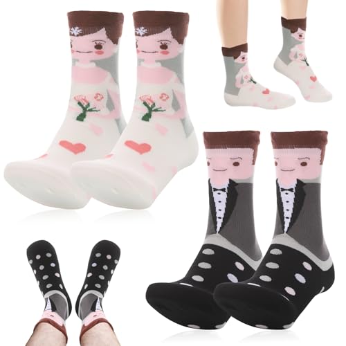 MICHIHOMIE 2 pares de meias de casamento para noiva e namorado, meias bonitas e divertidas para casais, presentes de casamento inovadores, presentes de noivado, presentes de noiva, preto e branco, M