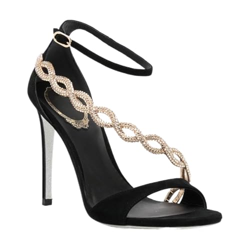 Rhinestones Strappy Heeled Sandals for Women Open Toe Ankle Strap High Stiletto Heels Sexy Party Dress Sandal Shoes
