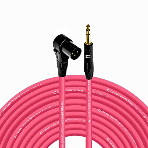 COLUBER CABLE Right Angle XLR Male to 1/4" TRS Male - 150 Feet - Pink - Pro 3-Pin Microphone Connector for Powered Speakers, Audio Interface or Mixer for Live Performance & Recording
