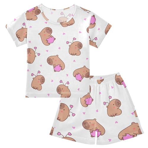 Pajama Short Sets Cute Cartoon Kawaii Capybara Soft Cotton Summer Sleepwear 2 Piece PJS Size 5-14T