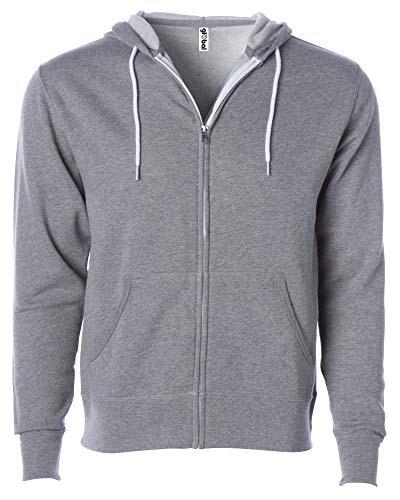Global Blank Unisex Hooded Fleece Jacket Zip-Up Active Hoodie Sweatshirt 3XL Grey