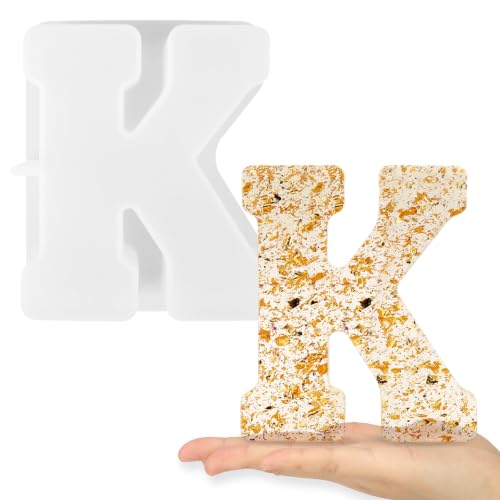 Gartful 7 Inch Large Letter Molds for Resin 3D K Capital Alphabet Epoxy Resin Mold A to Z Thick Resin Letter Molds for Making Letters Word Sign Art DIY Crafts Making Cake Party Home Decor