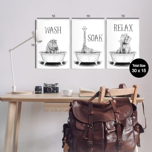 Image of Jungle Animals Bath, 13 x 19 Inch Mounted Print on Wall Plaque Set | Stupell Industries . By Rachel Nieman . Ready to hang . Great for bathroom decor . Made in USA