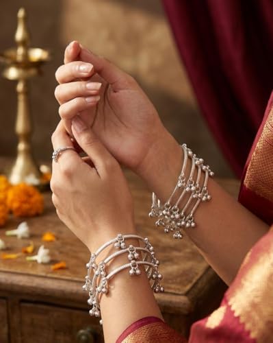 Image of Kashmiri Traditional Bangles Set for Women | Gold Plated /Silver Plated Handcrafted Ghungroo Bangles | Ethnic Bridal Festive Jewellery | Pack of 8