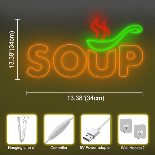 Image of Soup Neon Sign, Soup Led Sign, Soup Neon Light, Food Shop Led Light, Japanese Restaurant Room Wall Decor, Restaurant Neon Light, Chef Neon Lights, Family Party Bedroom Music Concert Bar Hotel Birthday