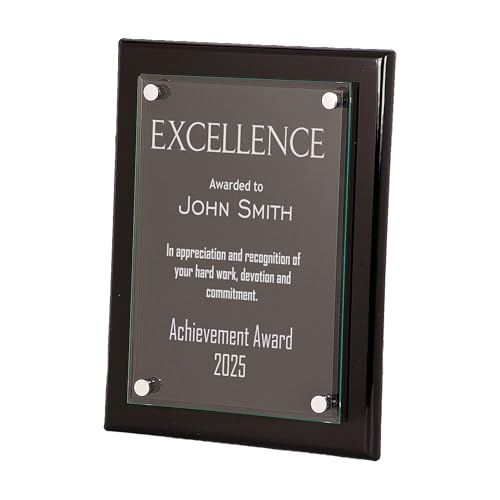 Personalized Excellence Plaque Award, Customizable 8x10 Floating Glass Plaques, Business Awards for Employee Recognition Dedication