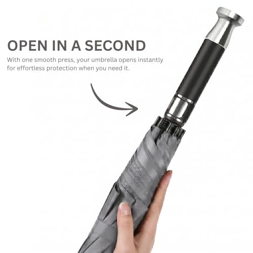 Image of GINOYA BROTEHRS Automatic Open & Close Umbrella with UV Protection - Large Windproof Stick & Compact Folding Travel Umbrella, Waterproof Heavy Duty Frame for Men & Women