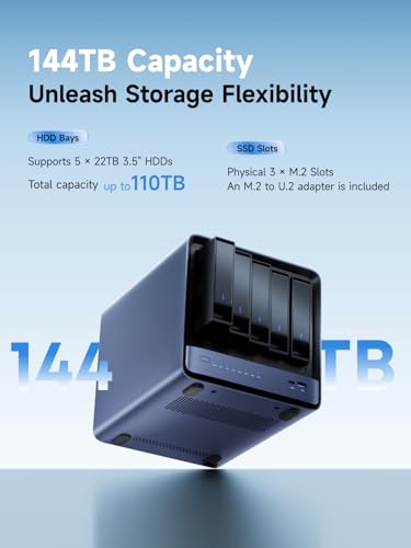 Image of MINISFORUM N5 Air 5-Bay Desktop NAS, AMD Ryzen 7 255(8C /16T) CPU, 16GB DDR5, 64GB SSD, 1x 10GbE, 1x 5GbE, 2x USB4(8K), 8K HDMI, OCuLink, 3x M.2 Slots, PCIe x16 Slot, Network Attached Storage(Diskless)