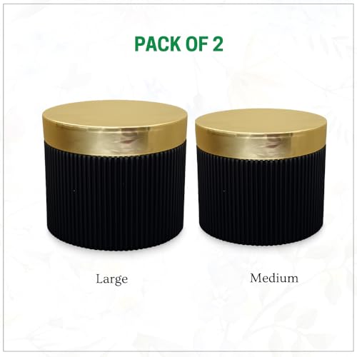 Image of Oasis Paper Gift Box Scalloped Lid Empty, Decorative, Reusable, Multipurpose Birthday, Anniversary, Wedding, Return Gifts Hamper Packaging (Set of 3)-Round (h) Black Flute)