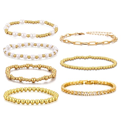 Bracelets en perles dorées écologiques pour femme avec strass en zircone