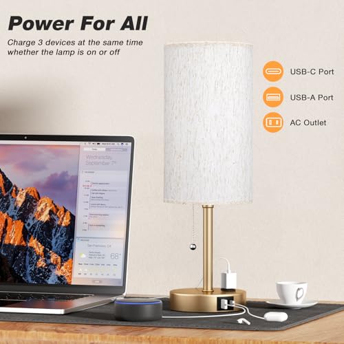 Image of 17in Bedside Table Lamp for Bedroom, Desk Lamp with USB Ports for Dorm