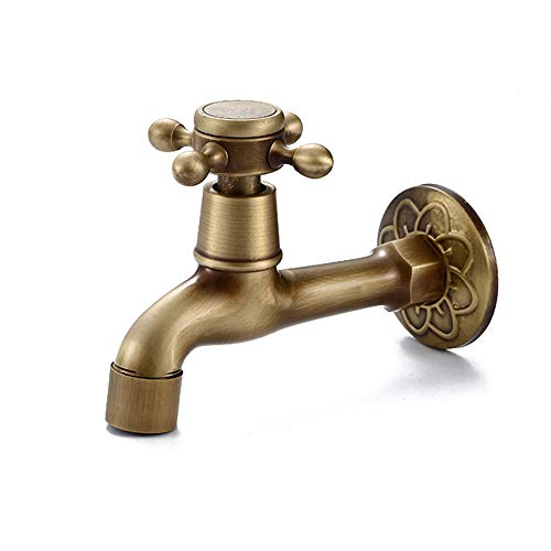 Antique Brass Outdoor Garden Faucet, Garden Faucet Handle,Universal Outdoor Faucet Handle,Bathroom Wall Mount Decorative Water Hose Single Cold Tap, G
